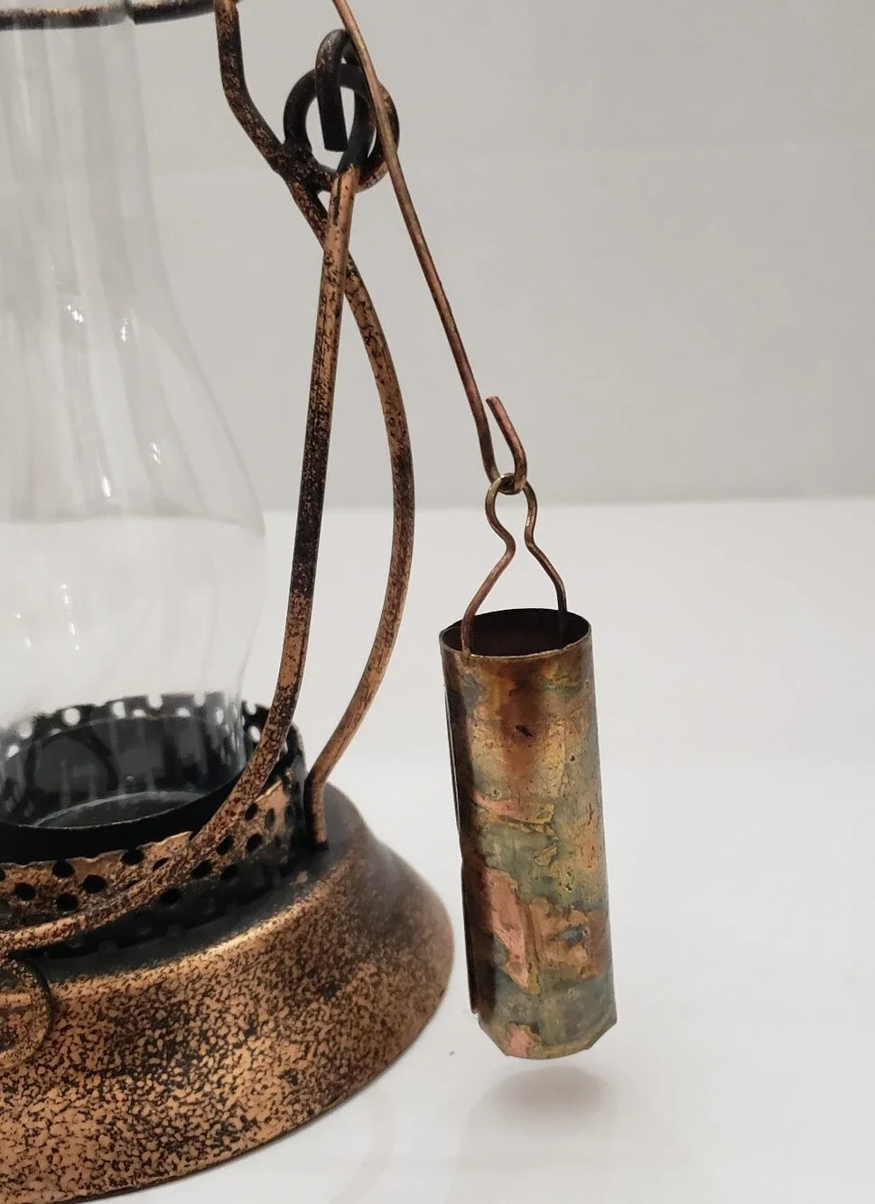 Vintage Paseo Shabby Bronze Candle Lantern with Glass Chimney & Snuffer